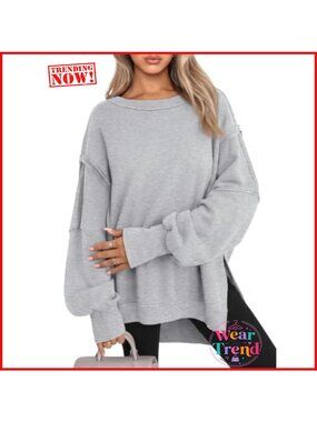 Oversized Crewneck Sweatshirt Side Slit Y2K Pullover